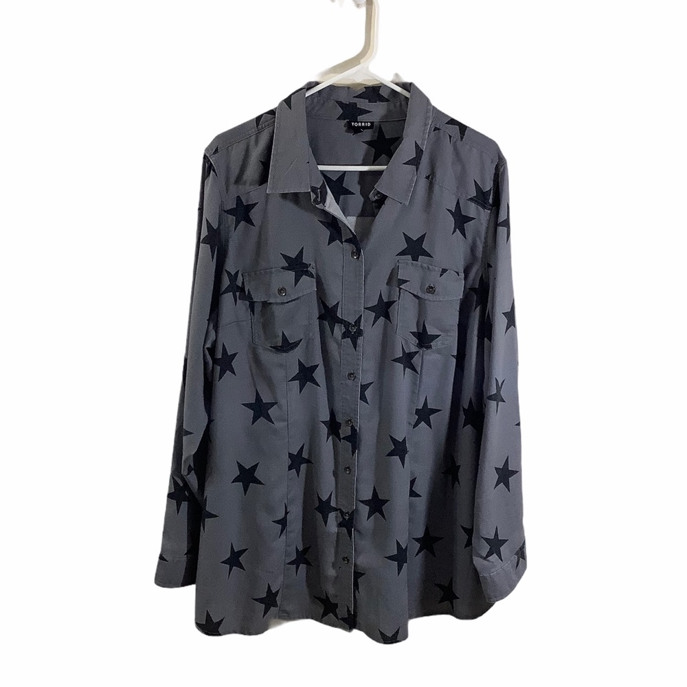 Torrid Star Print Button Down Long Sleeve Shirts